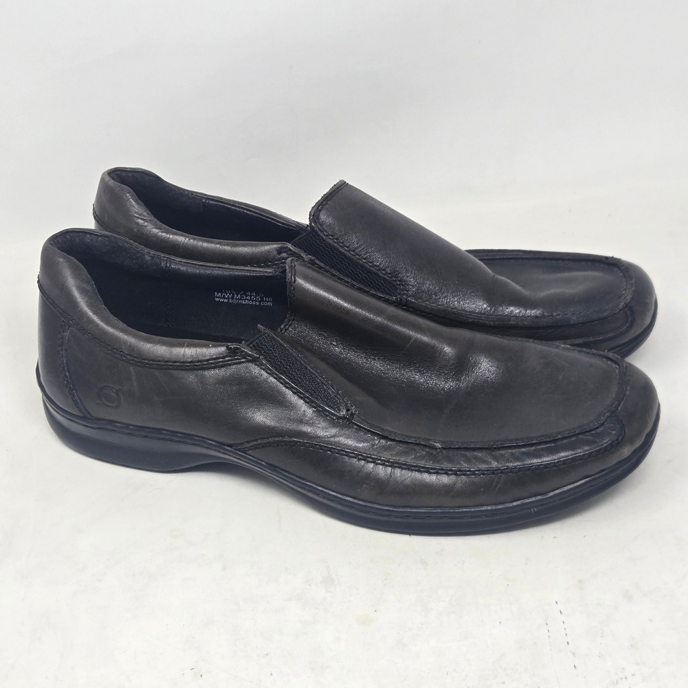 Born Mens Slip On Loafers Leather Moc Toe Shoes Dark Brown Black M3455 10.5 44.5